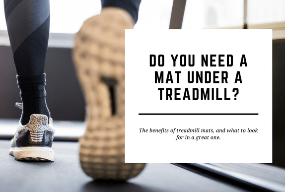 Feet move on a treadmill. The blog header reads Do You Need a Mat Under a Treadmill?