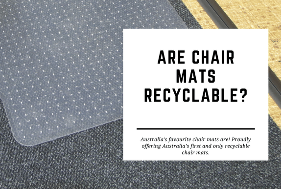 A chair mat is shown close up laid on grey carpet. The blog header reads Are Chair Mats Recyclable?