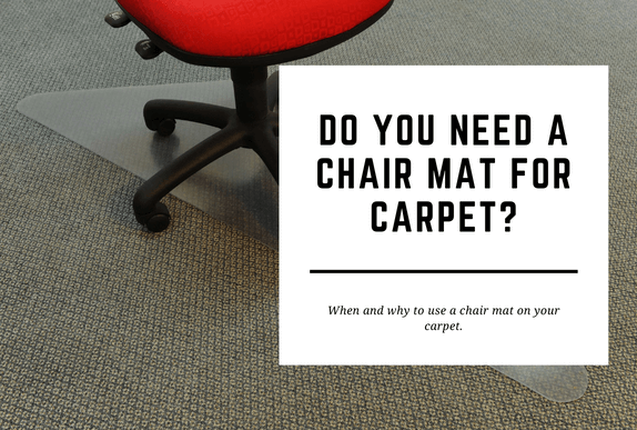 A red chair is placed on top of a carpet chair mat. The blog header reads Do You Need a Chair Mat for Carpet?