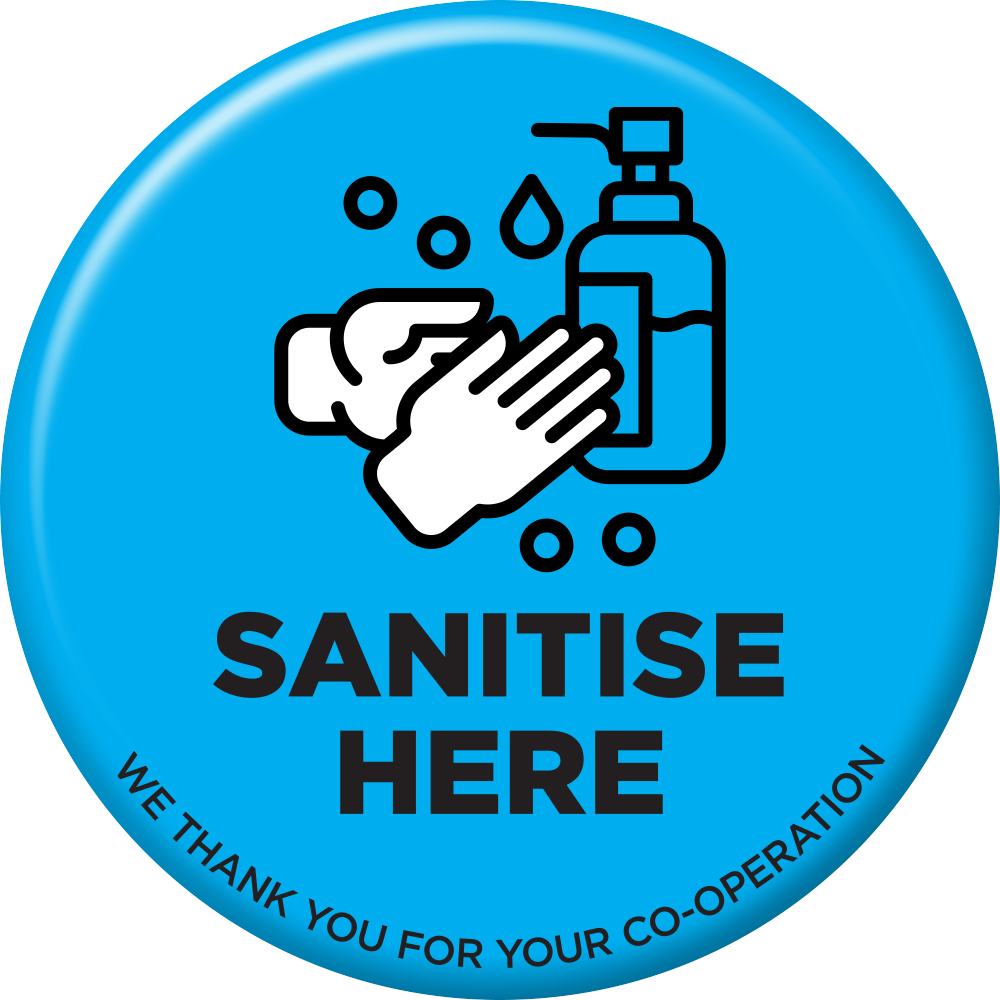 Floor Stickers Blue Sanitise Here 210mm - 6 Pack