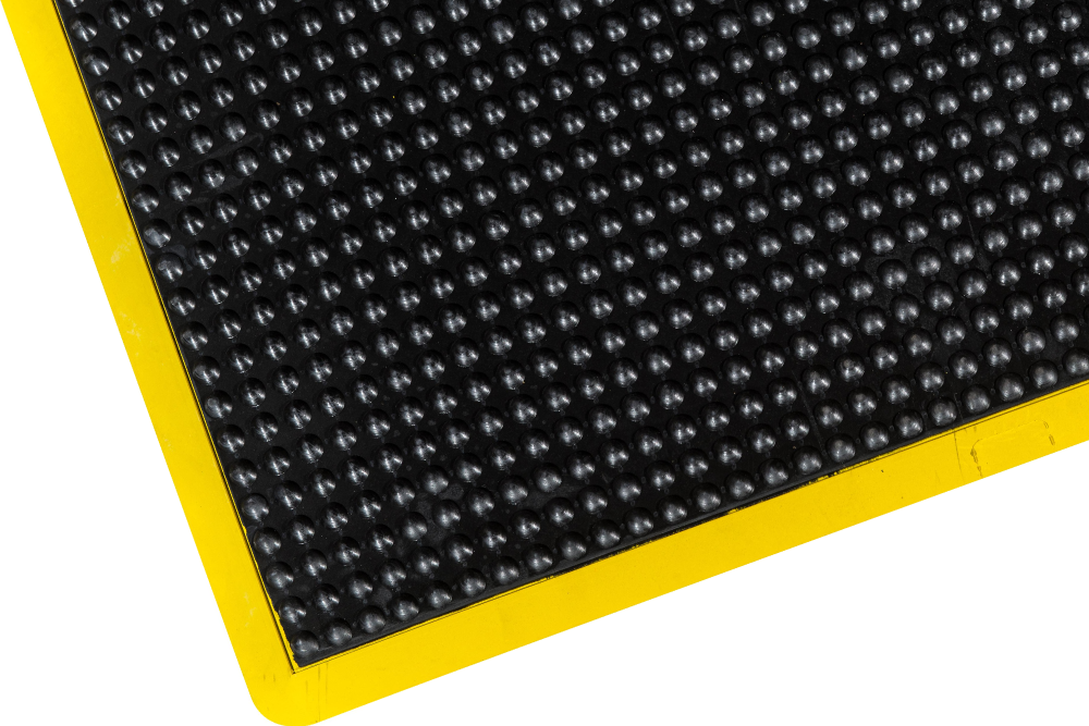 Bubble Surface Rubber Anti Fatigue Mat With Yellow Safety Border