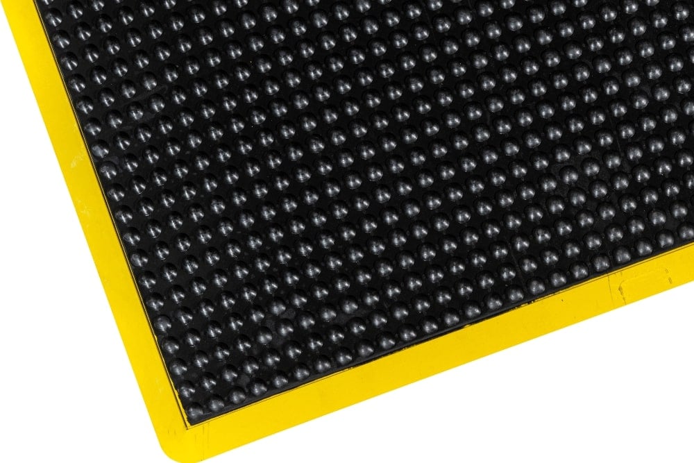 Bubble Surface Rubber Anti Fatigue Mat With Yellow Safety Border