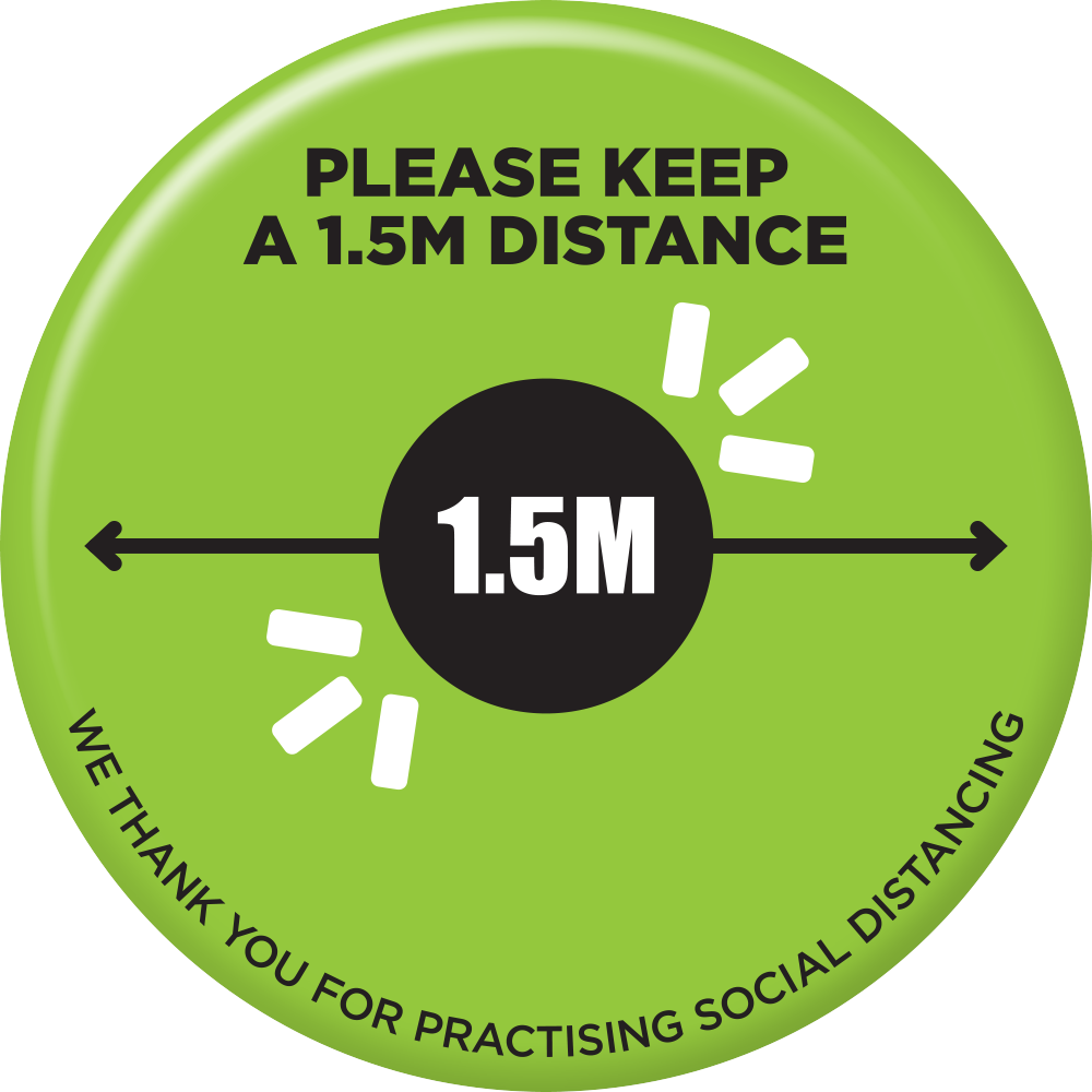 Floor Sticker Green Please Keep A 1.5m Distance 210mm - 6 Pack
