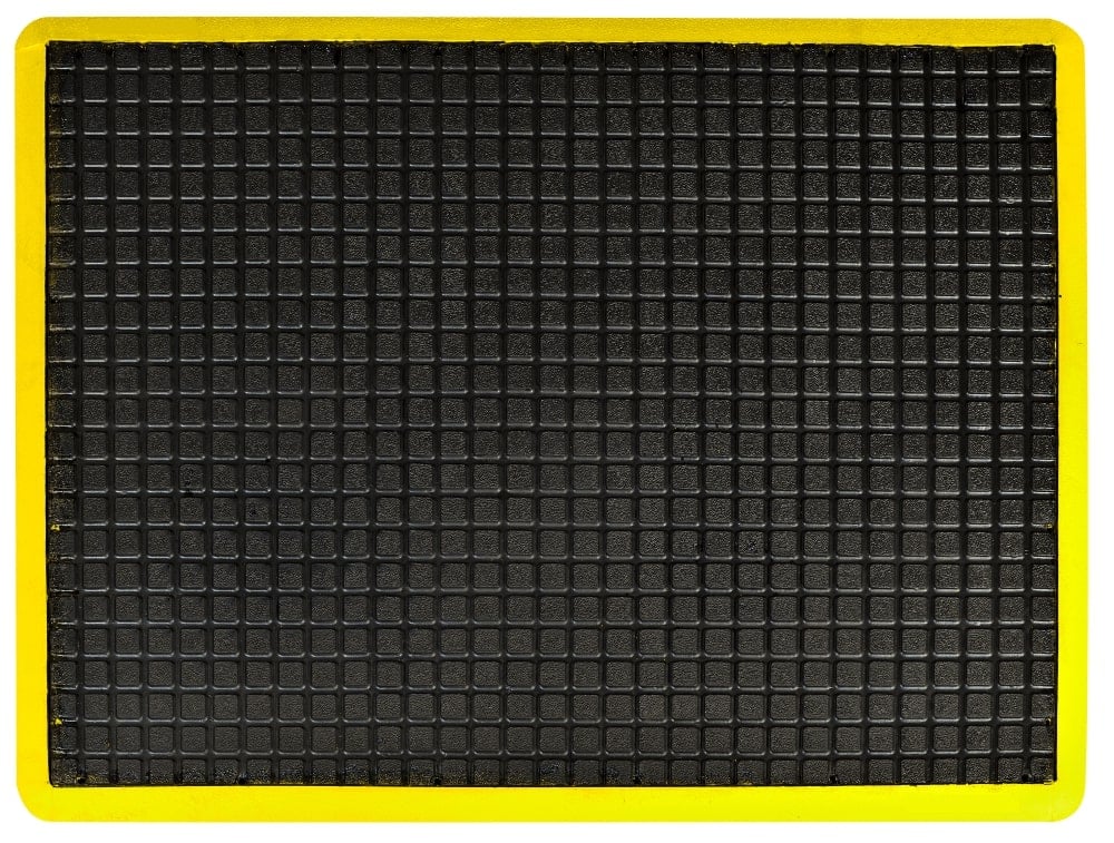 Grid Surface Moulded Rubber Anti Fatigue Comfort Mat Runner 90cm Wide Yellow Safety Border