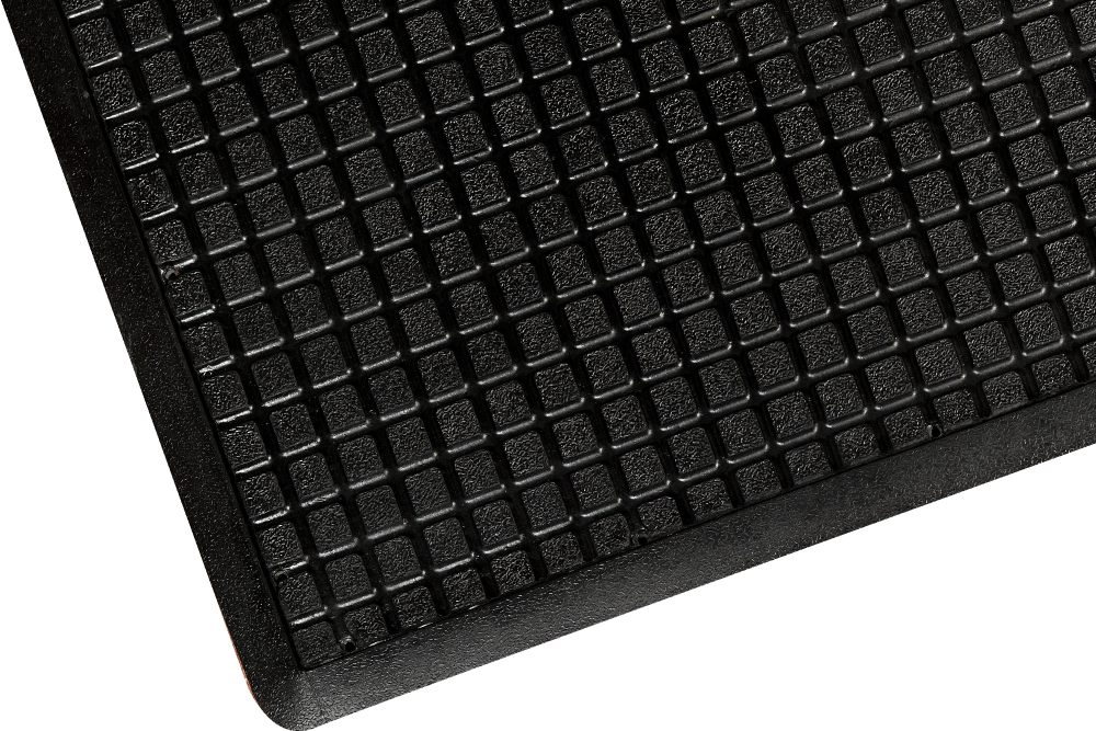 Grid Surface Moulded Rubber Anti Fatigue Comfort Mat Black Safety Border