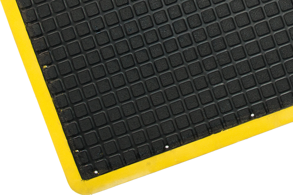 Grid Surface Moulded Rubber Anti Fatigue Comfort Mat Yellow Safety Border