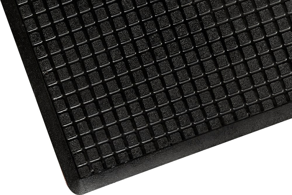 Grid Surface Moulded Rubber Anti Fatigue Comfort Mat Black Safety Border