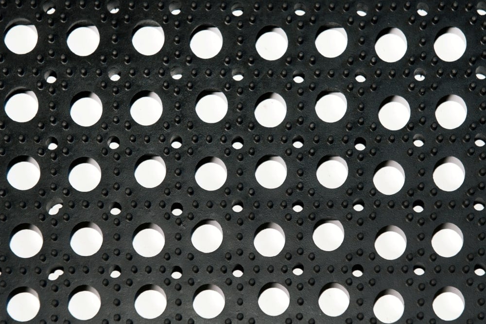 Heavy Duty Rubber Safety Mat with holes and Moulded Yellow Safety Border 100 x 150cm