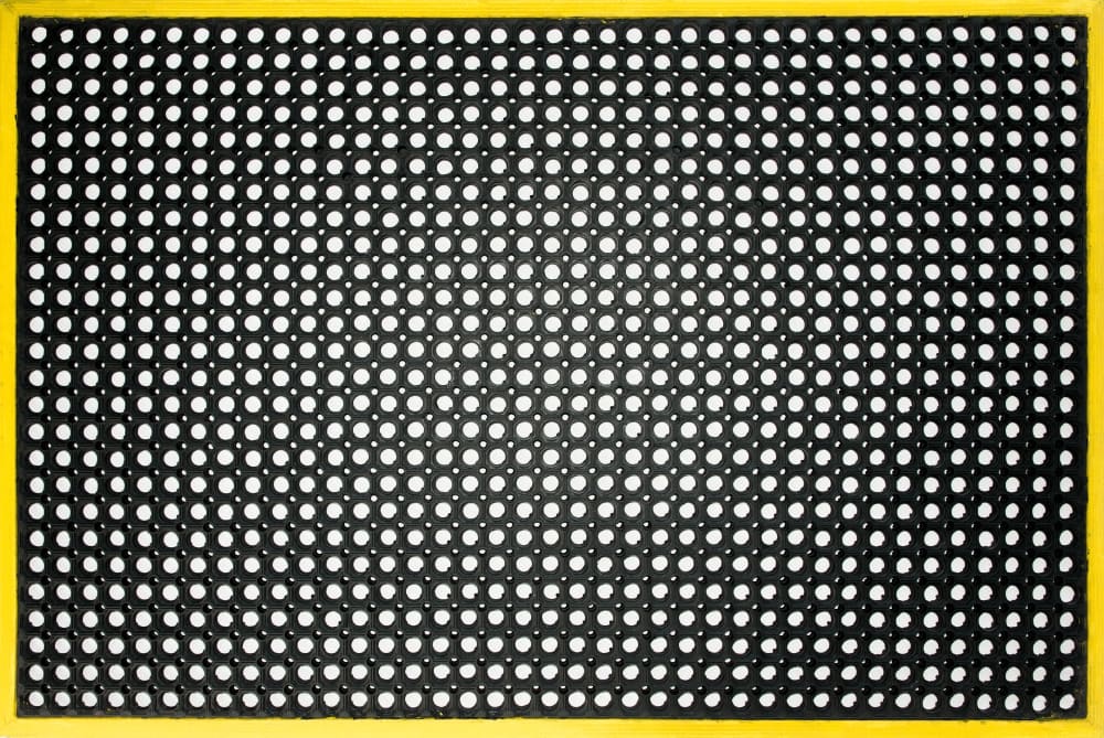Heavy Duty Rubber Safety Mat with holes and Moulded Yellow Safety Border 100 x 150cm
