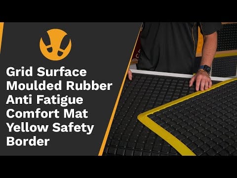 Grid Surface Moulded Rubber Anti Fatigue Comfort Mat Yellow Safety Border