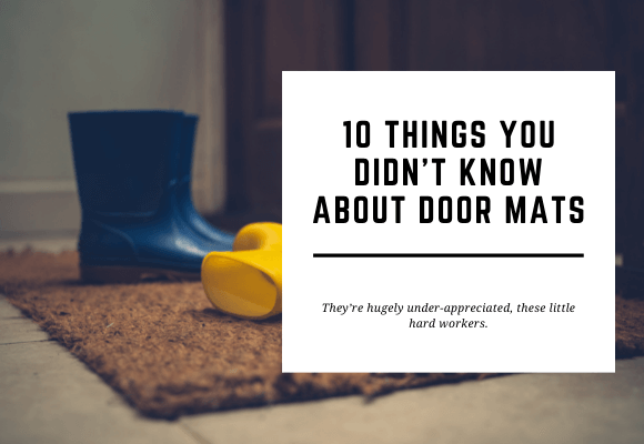 A pair of gum boots sit on a door mat. The blog header reads 10 Things You Didn't Know About Door Mats.