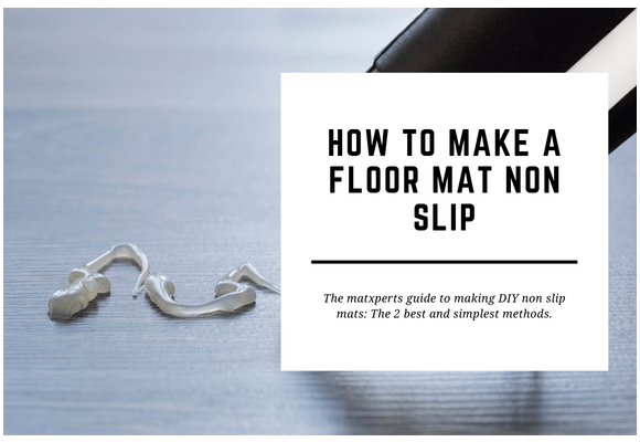 A glue gun creates a squiggle on a flat surface. The blog header reads How to Make a Floor Mat Non Slip.