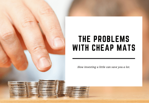 A man places coins in towers. The blog header reads The Problems with Cheap Mats.