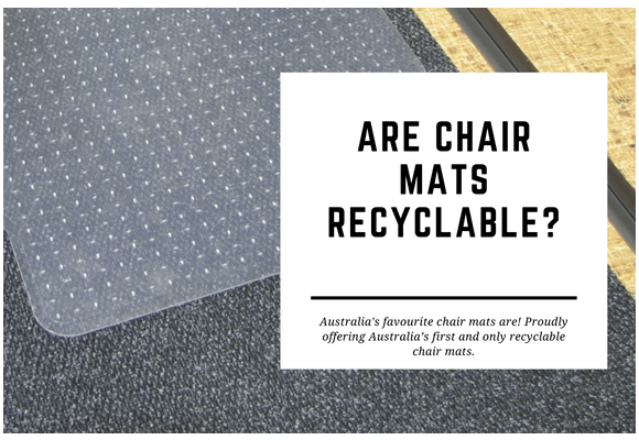 A chair mat is shown close up laid on grey carpet. The blog header reads Are Chair Mats Recyclable?