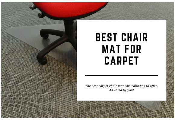 A red chair sits on top of a chair mat. The blog header reads Best Chair Mat for Carpet.