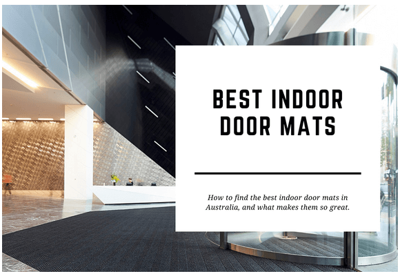 A revolving door with a carpet door mat is seen in the background. The blog header reads Best Indoor Door Mats.