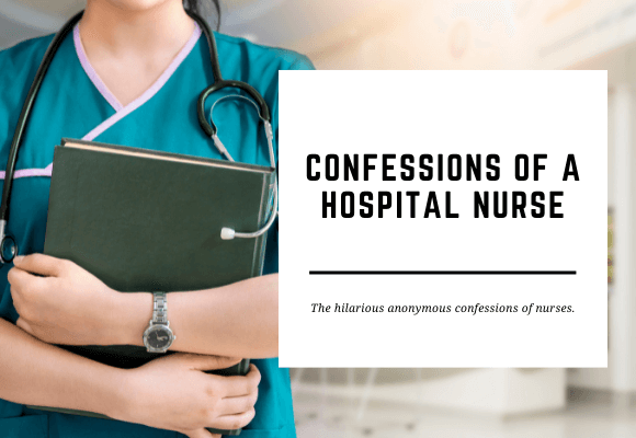 A nurse stands with her arms folded around a clipboard. The blog header reads Confessions of a Hospital Nurse.