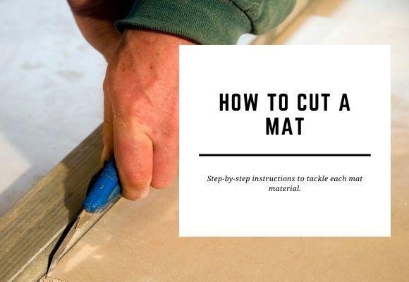 A hand cuts a mat with a Stanley knife. The blog header reads How to Cut a Mat.