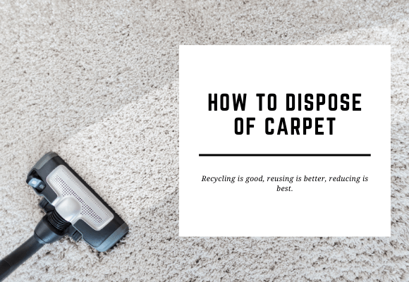 A vacuum cleans a thick pile carpet. The blog header reads How to Dispose of Carpet.