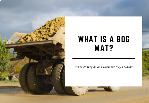 A tractor carries a load over soft ground. The blog header reads What is a Bog Mat?