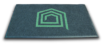 A logo mat printed with a green design.