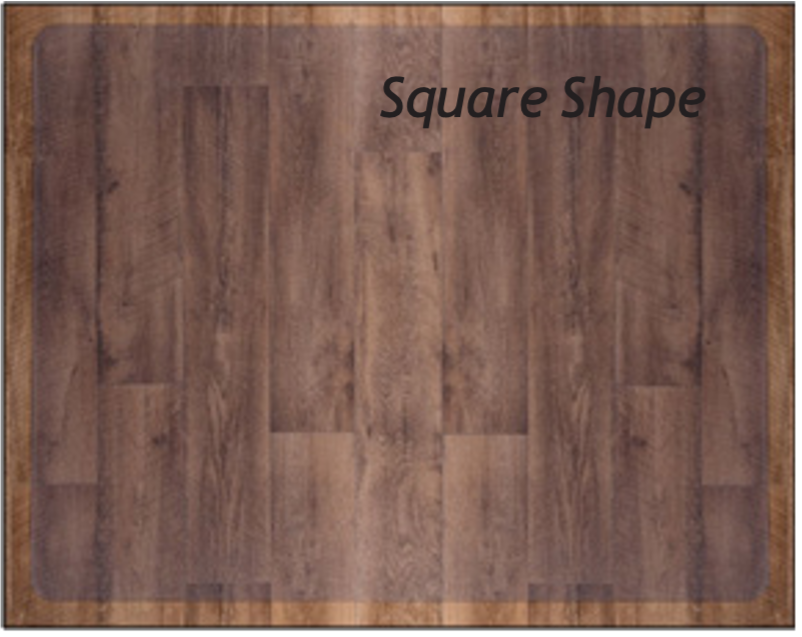 A chair mat with a square shape.